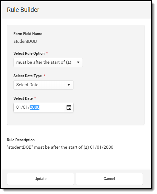 Image of Rule Builder date comparison rule